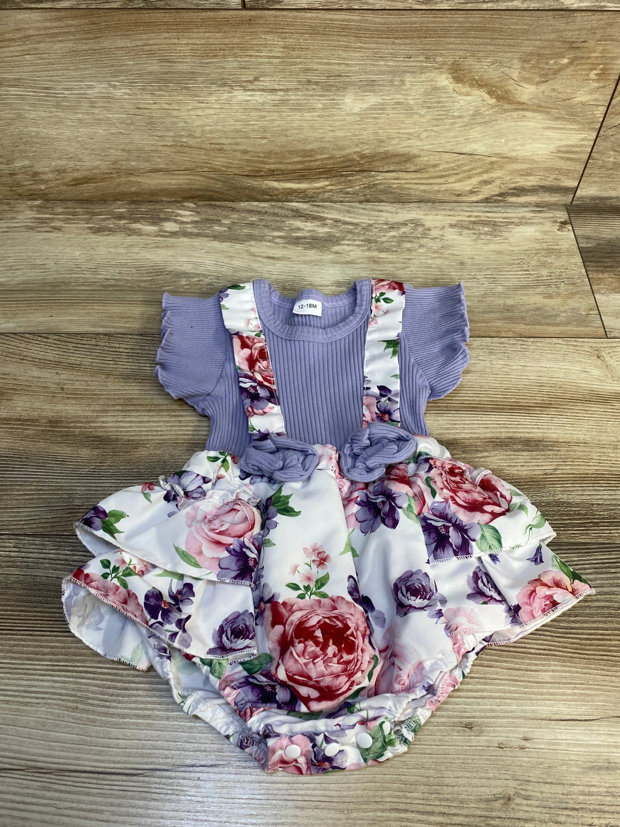 Floral Ruffled Ribbed Bubble Romper Lilac sz 12-18m
