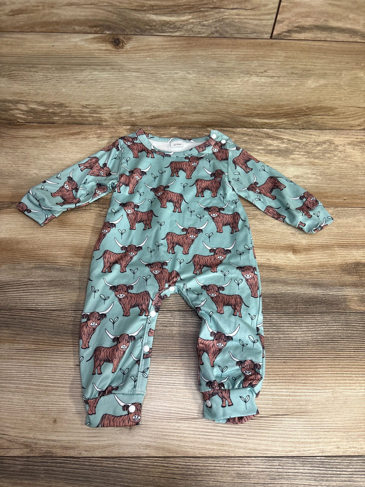 Highland Cow Coverall Teal sz 3-6m