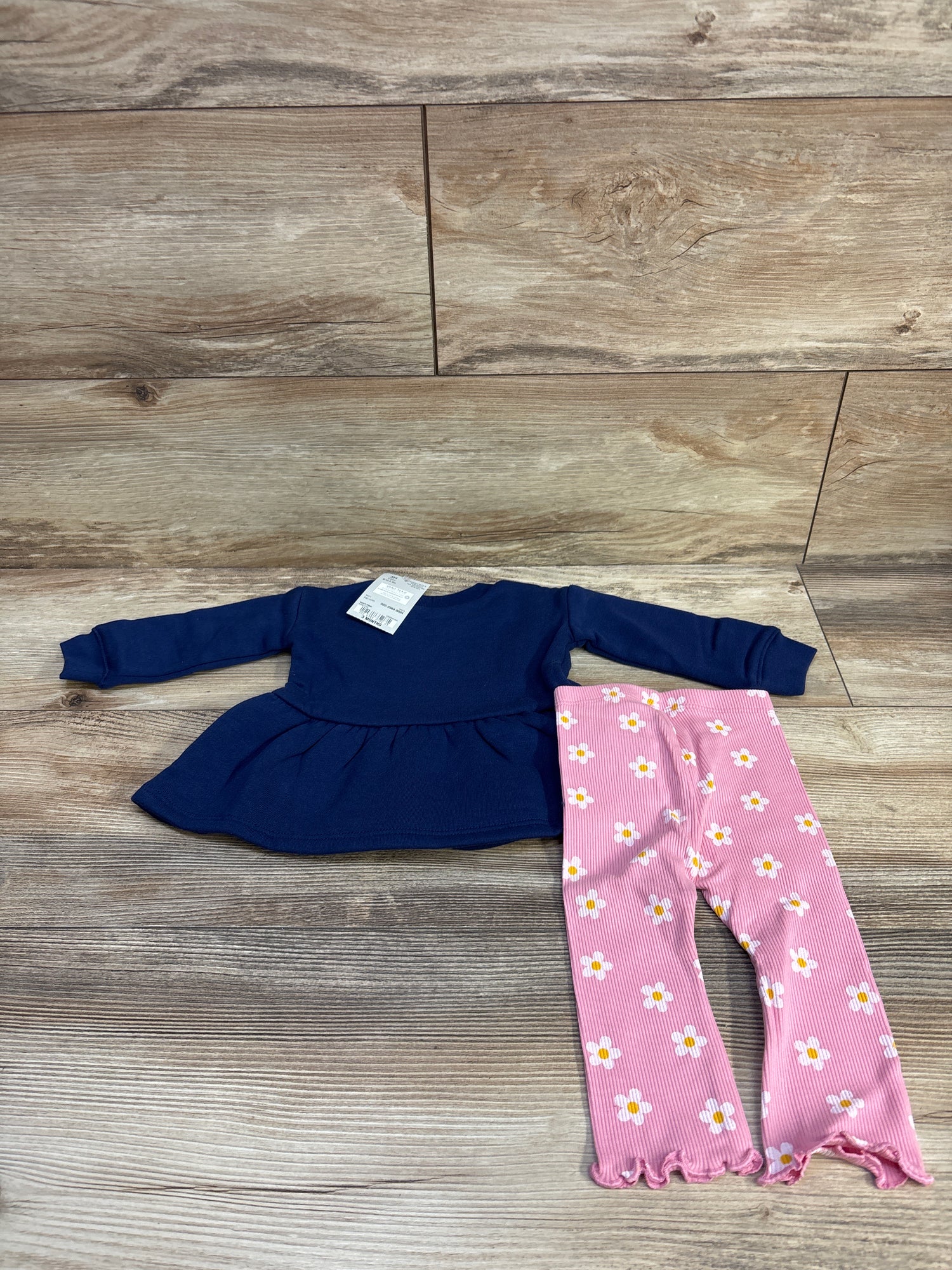 NEW Okie Dokie 2pc Peplum Sweatshirt & Pants Set Navy sz 3m