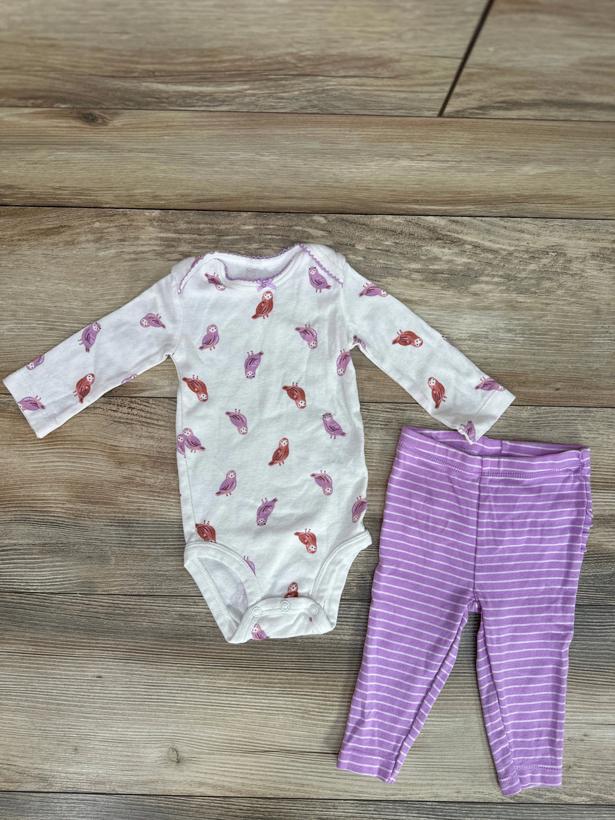 Carter's 2Pc Long Sleeve Bodysuit Owl Print & Pants White Sz 6m