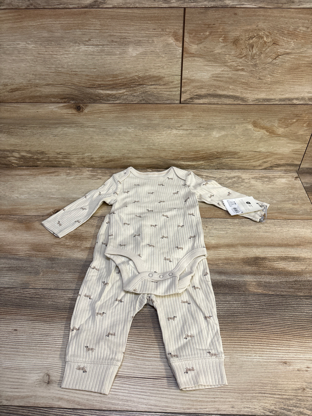 NEW Cloud Island 2pc Ribbed Bodysuit & Pants Set Beige sz 3-6m
