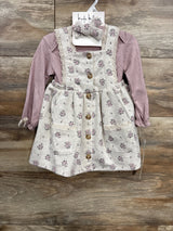 NEW Nicole Miller 2pc Floral Textured Bodysuit Dress & Bow Set Pink sz 18m