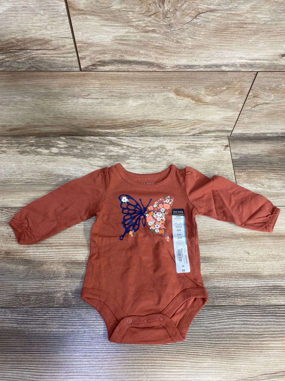 NEW Okie Dokie Long Puff Sleeve Bodysuit Terra Cotta sz 6m