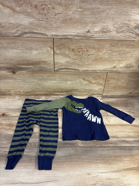 Old Navy 2pc pajama set in navy blue and green stripes with a dinosaur graphic, size 18-24m