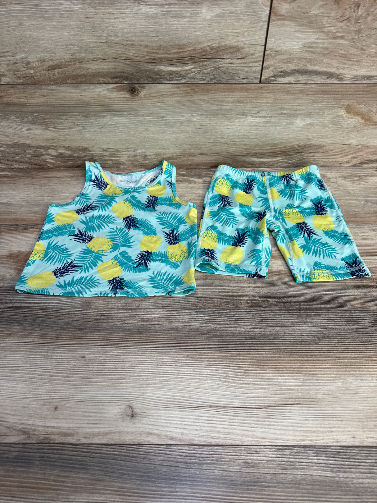 Cat & Jack 2pc Pineapple Print Swim Tank Top & Shorts Blue sz 4T