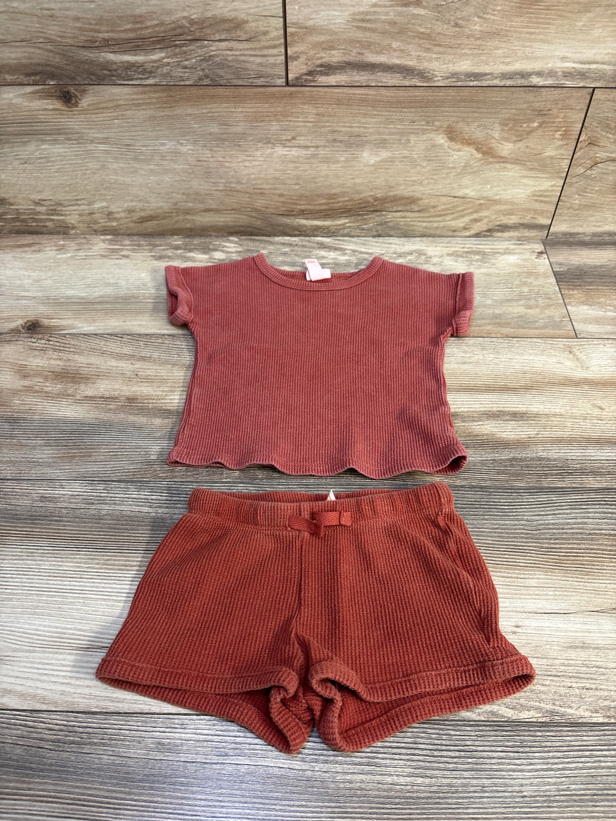 Cat & Jack 2pc Waffle Knit Shirt & Shorts Set Red sz 12m