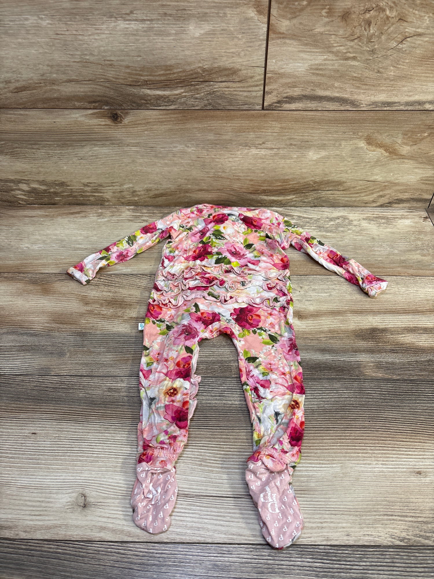 Posh P. Bamboo Floral Ruffle Footie Pink sz 3-6m
