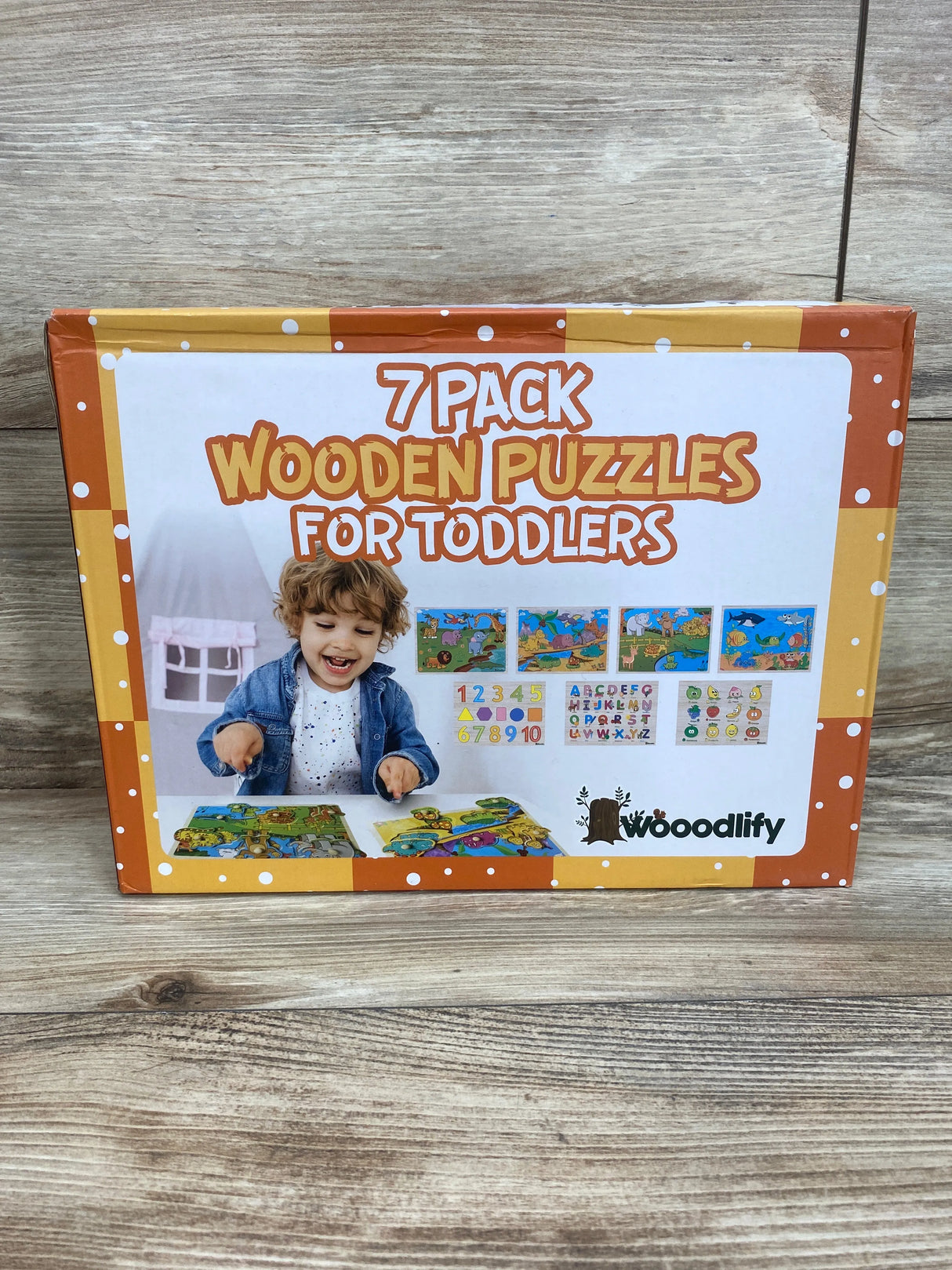 Wooodlify 7Pk Wooden Puzzles for Toddlers Colorful Chunky Wood Peg Puzzles