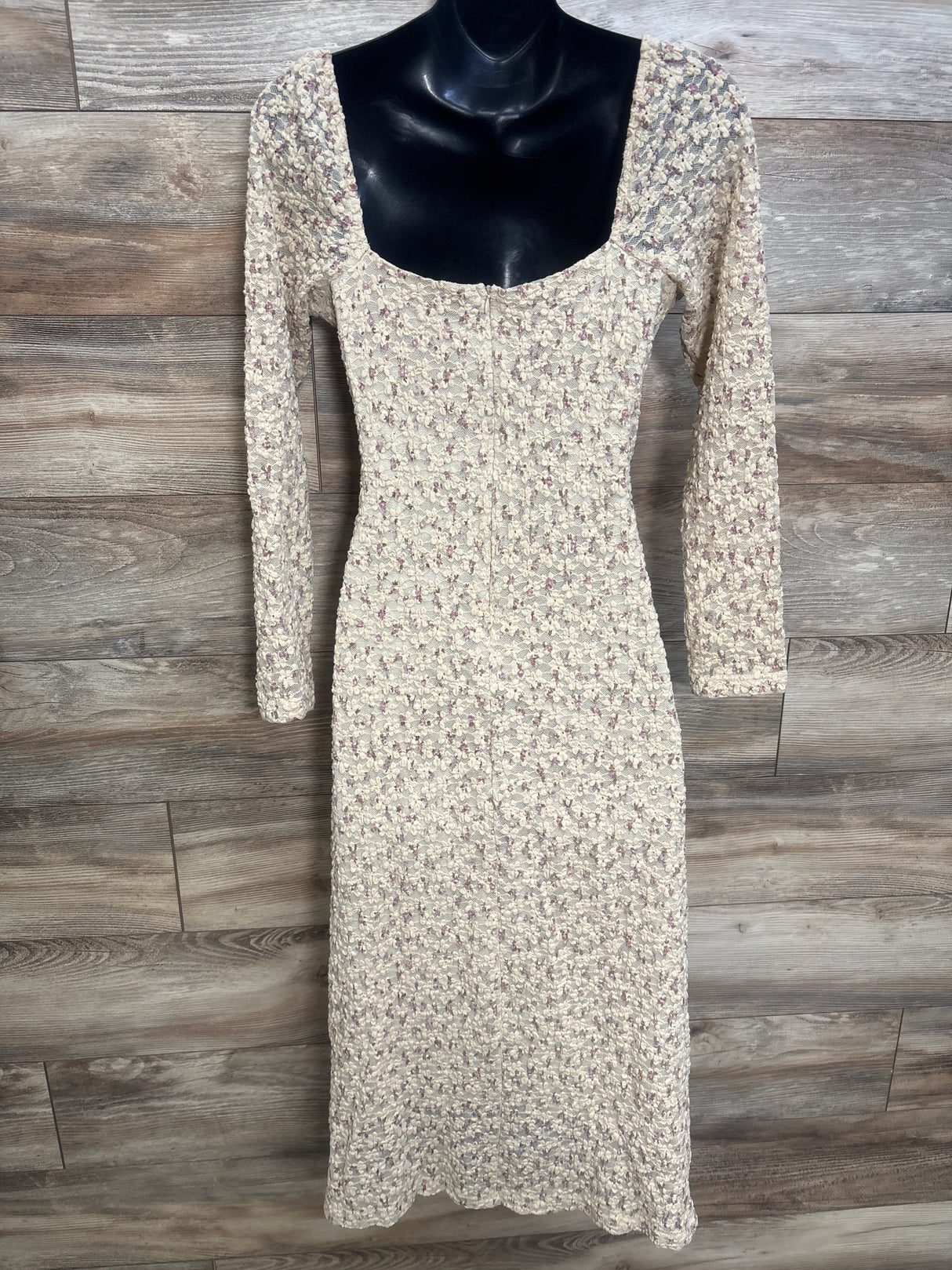 Baevely Maternity Floral Sweetheart Neckline Long Sleeve Maxi Dress Beige sz Medium