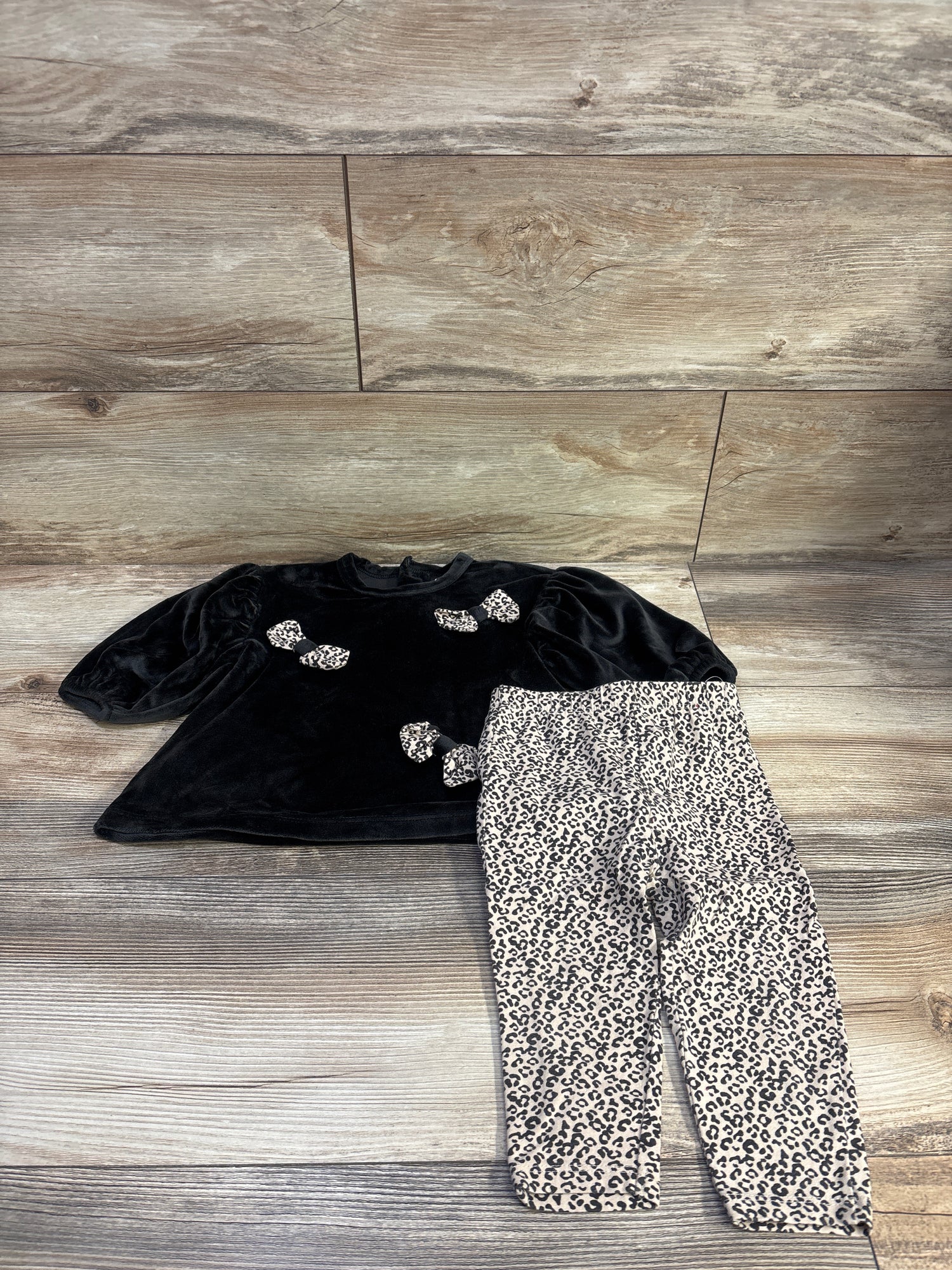 RZ by Rachel Zoe 2pc Velour Sweatshirt & Leopard Pants Set Grey sz 12m