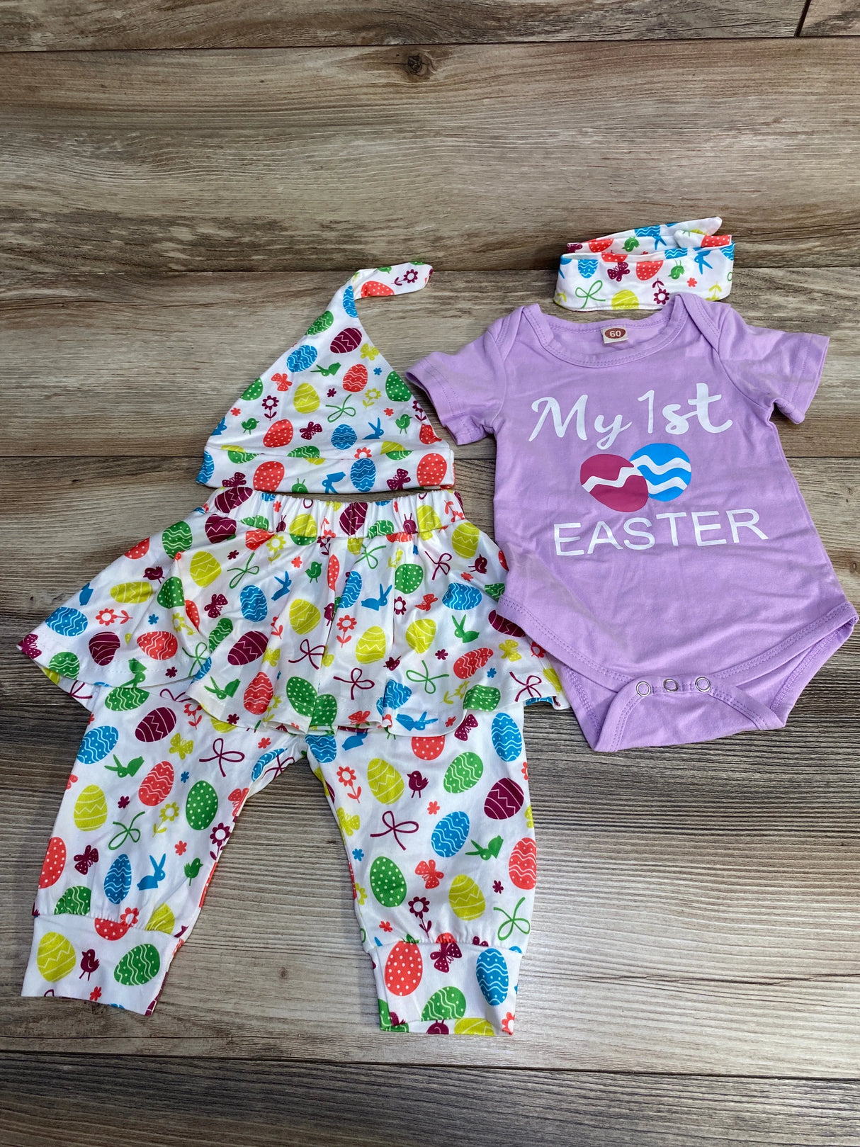 4pc My 1st Easter Bodysuit & Leggings Set Purple sz 0-3m