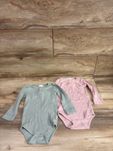 Jamie Kay 2pk Ribbed Long Sleeve Henley Bodysuits Pink/Green sz 2T