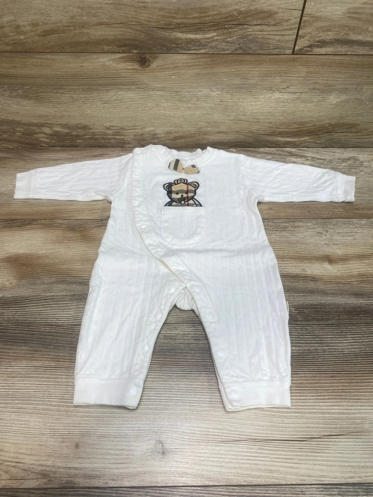 White Romper Brown Bear Check sz 3-6m