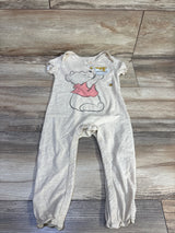 Front flat lay beige Disney Baby Winnie the Pooh jumpsuit 18m showing hunny-pot graphic and snap leg closures