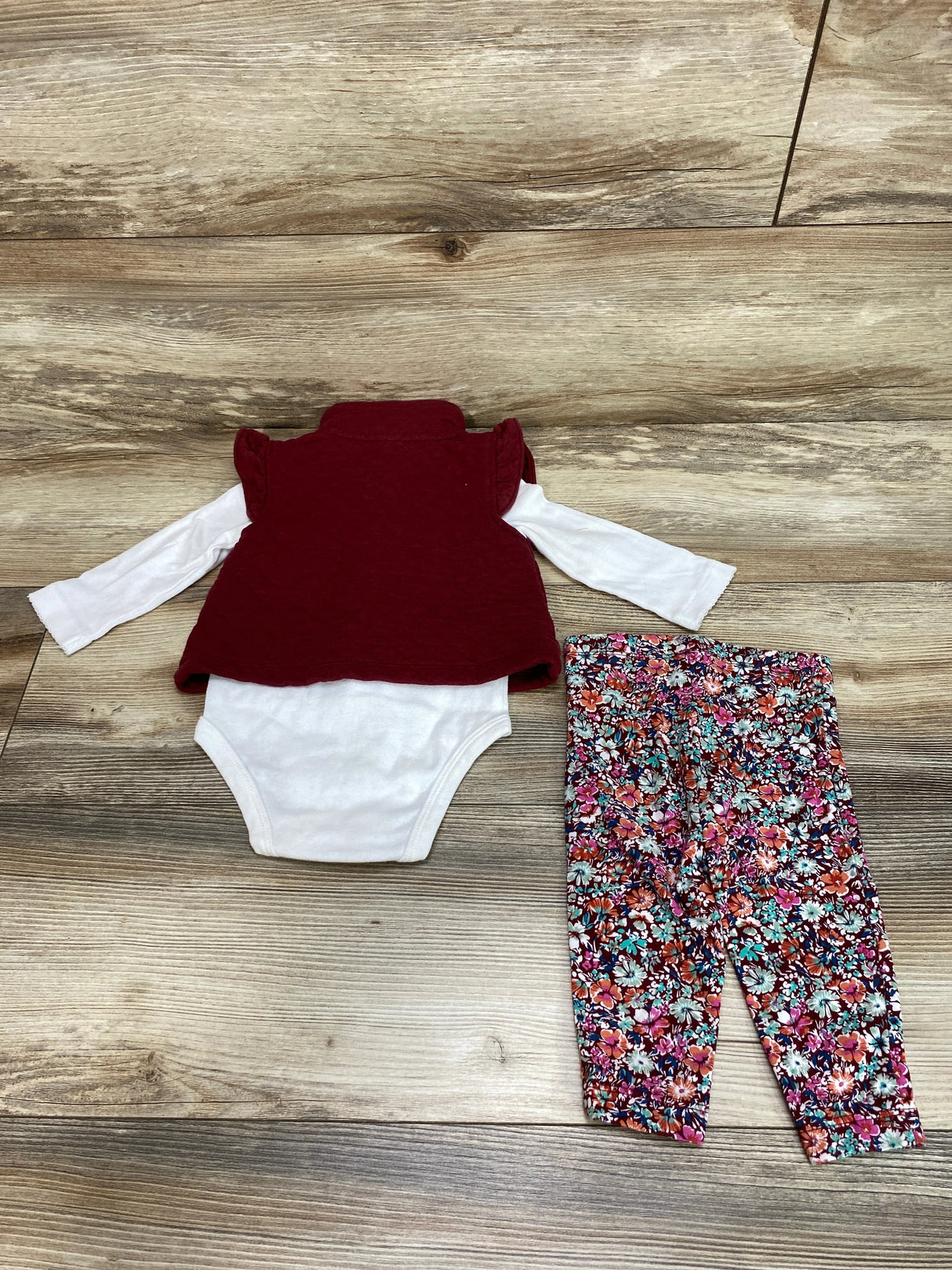 Carter's 3pc Maroon Floral Vest Set sz 6m