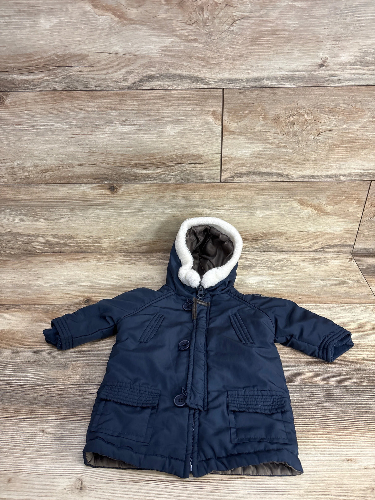 Full Zip Faux Fur Snow Jacket Navy sz 6-9m