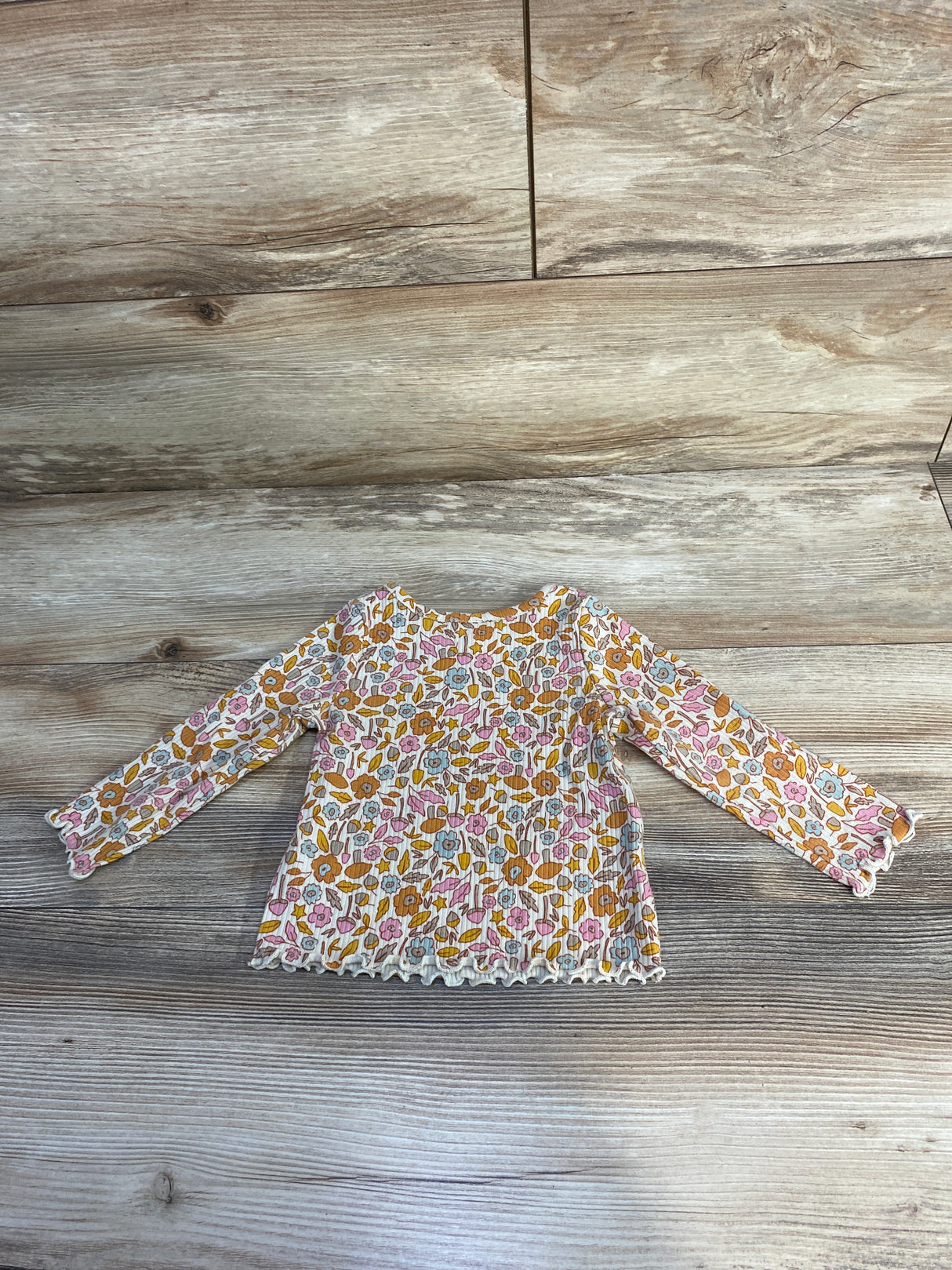 Cat & Jack Lettuce Trim Floral Shirt Cream sz 12m
