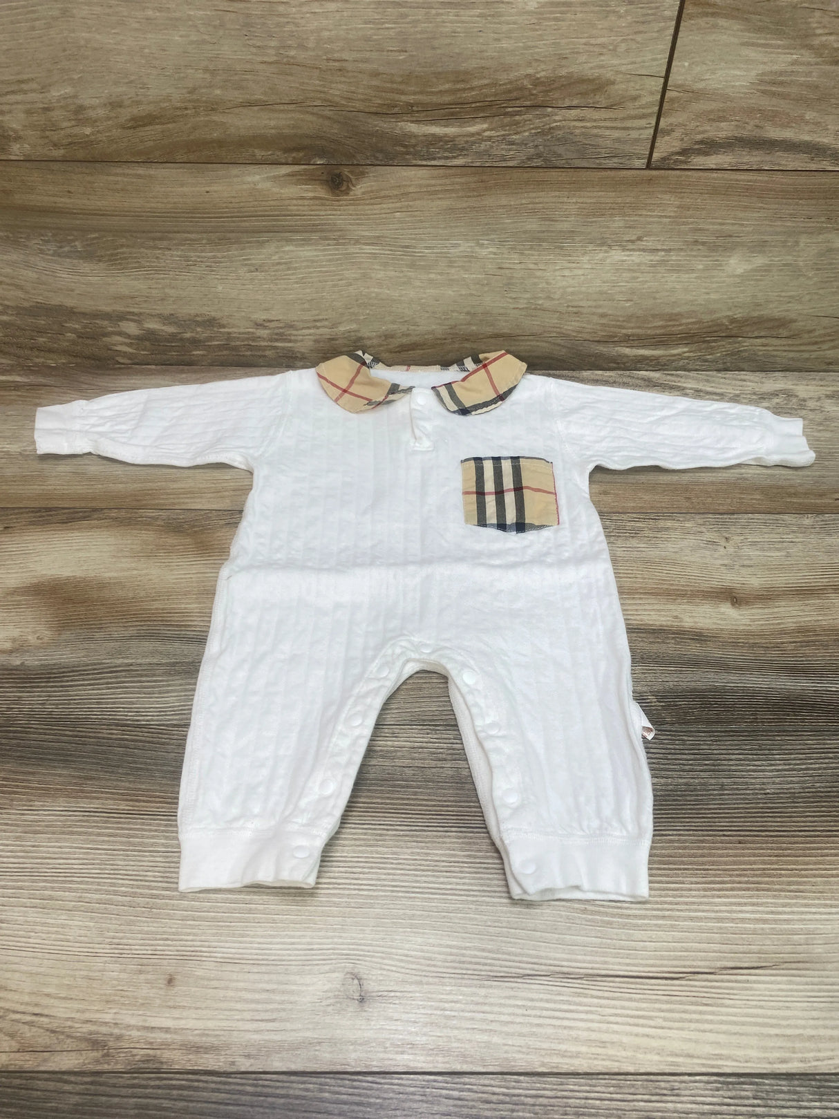 White Romper Brown Check sz 3-6m