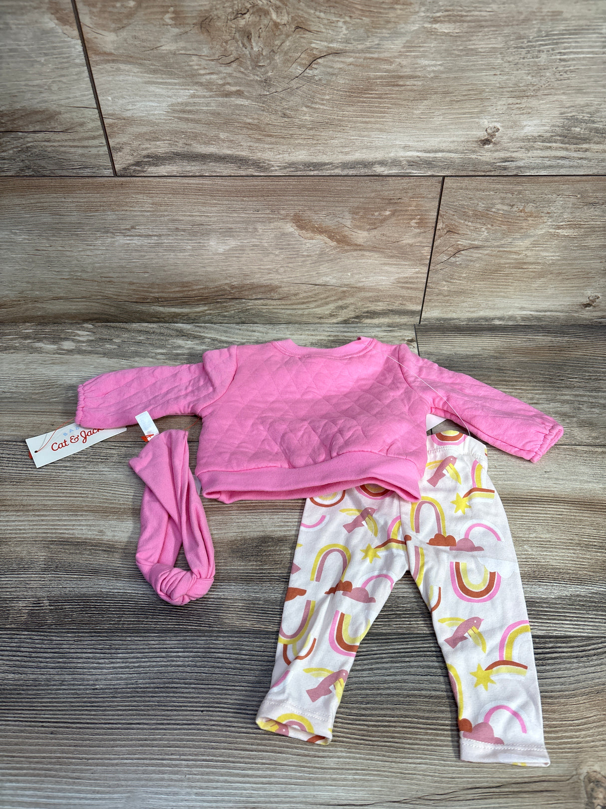 NEW Cat & Jack 3pc Quilted Sweatshirt & Pants Set Pink sz Newborn