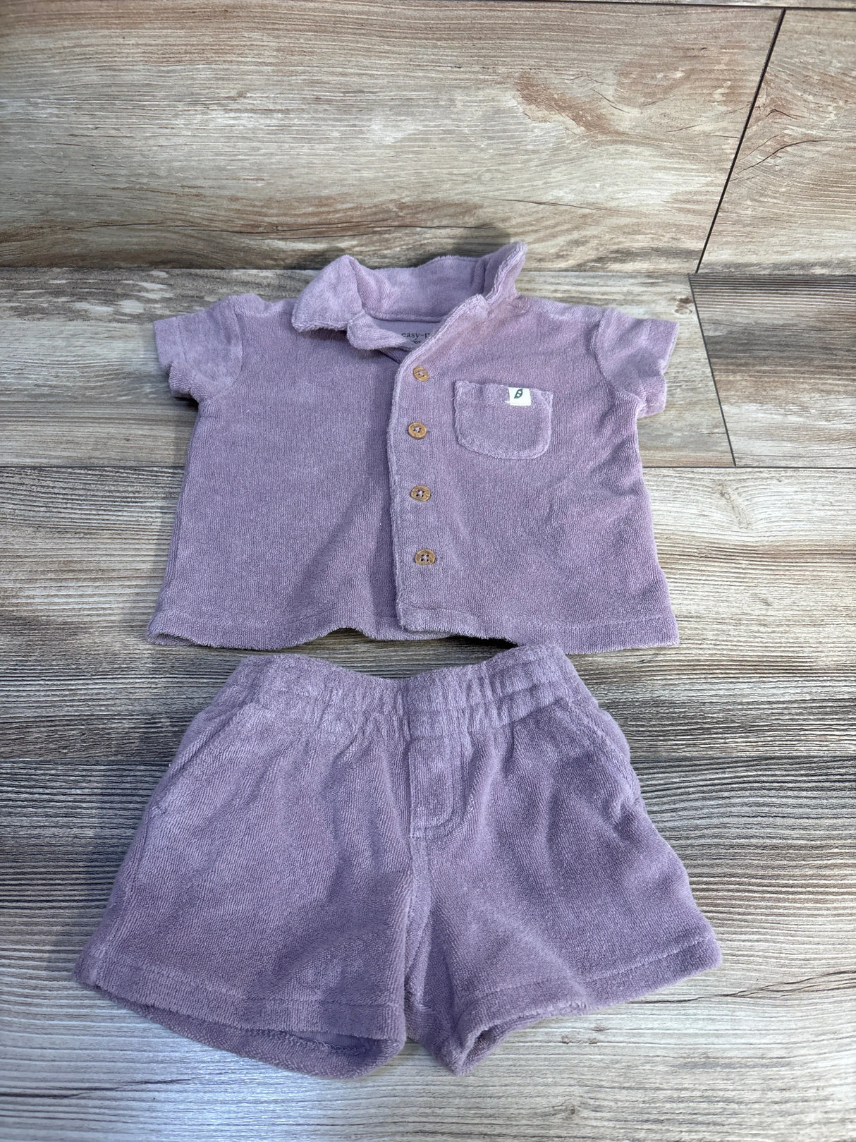 Easy Peasy 2pc Terry Cloth Button-Up Shirt & Shorts Set Purple sz 0-3m
