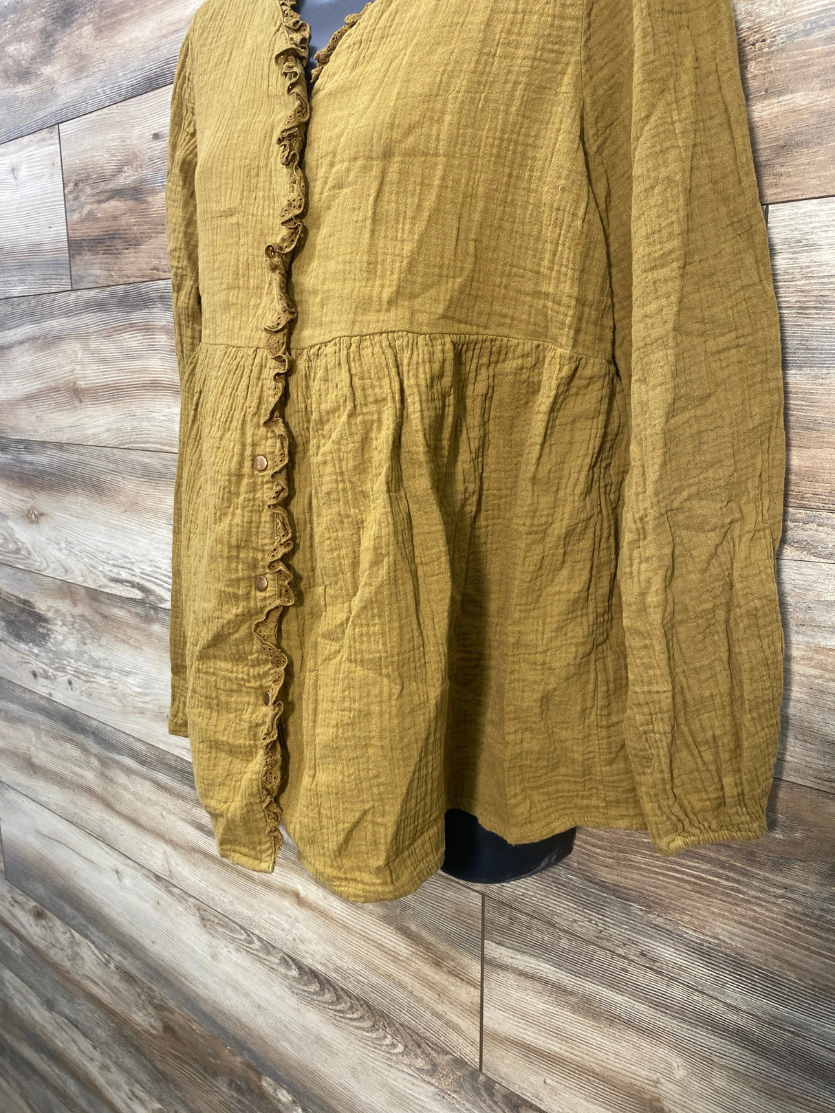 Vertbaudet Cotton Gauze Ruffle Top Olive sz Large