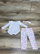 Baby Essentials 3pc Embroidered Hearts Bodysuit Set White sz 9m