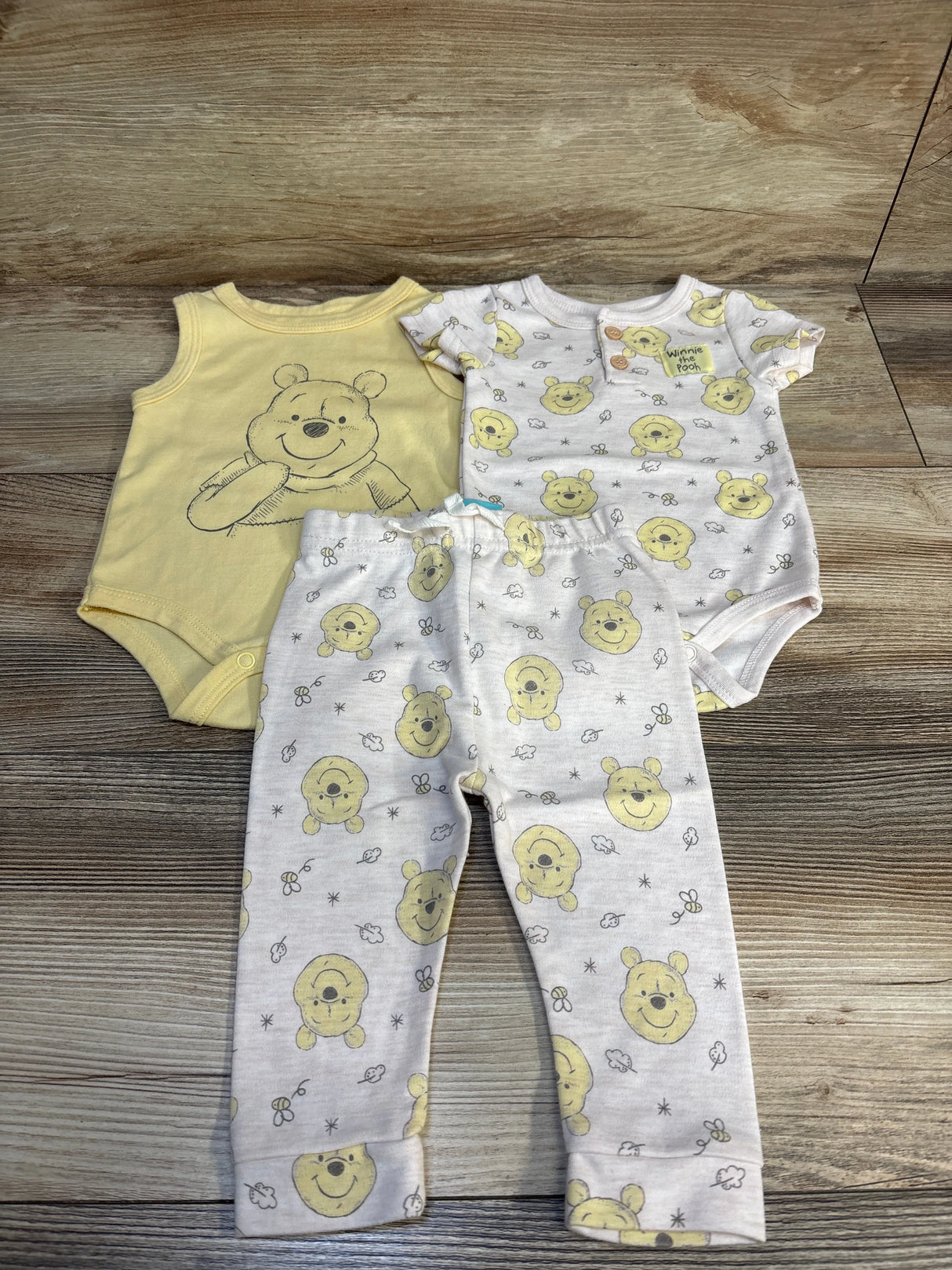 Disney Baby 3pc Winnie The Pooh Sleeveless Bodysuit Set Yellow sz 3-6m