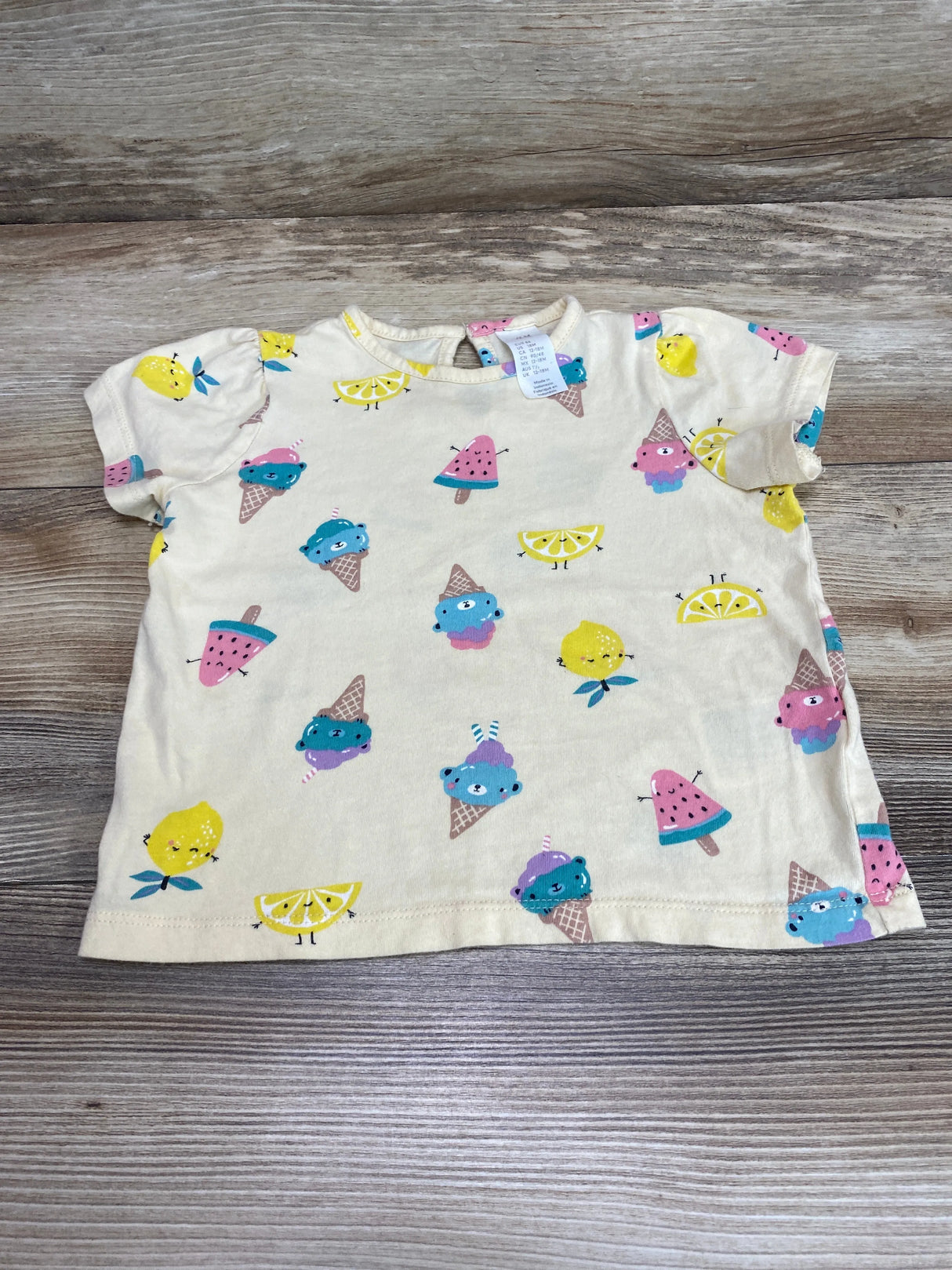 H&M Ice Cream Print Shirt Yellow sz 18m