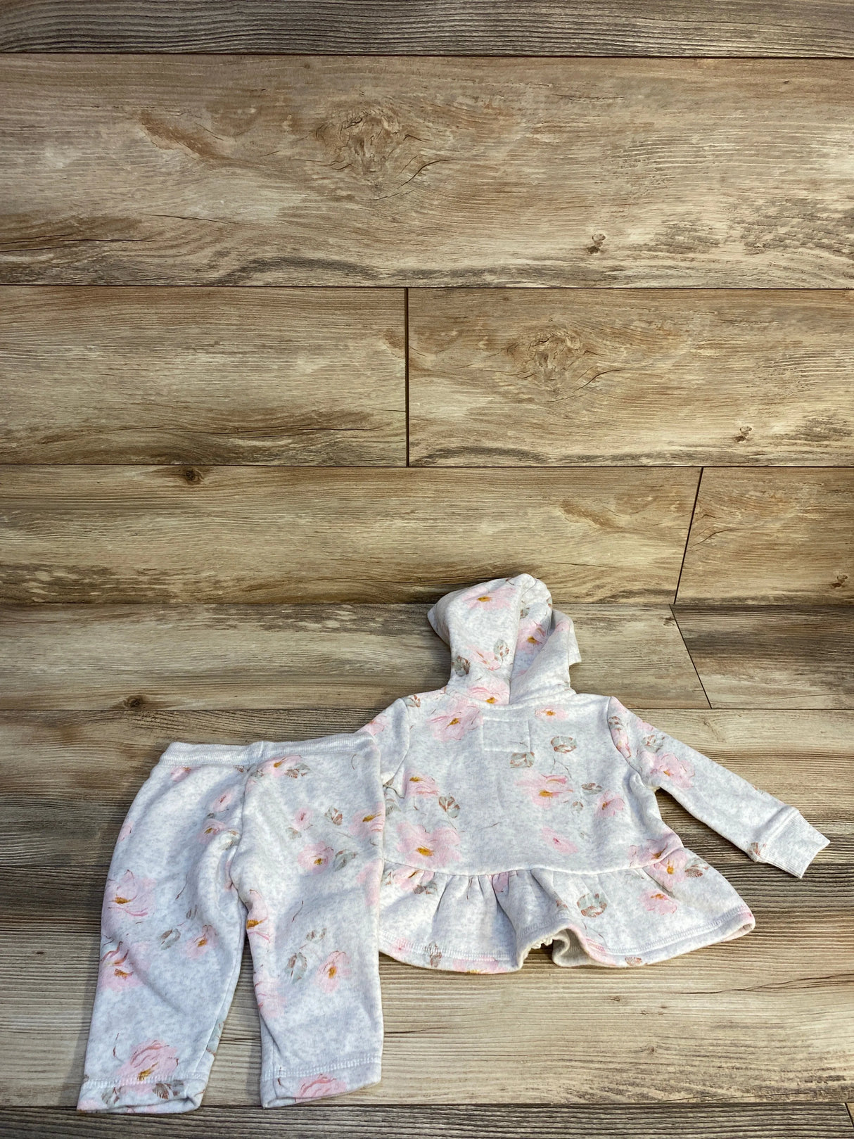 OshKosh Fleece Floral Hoodie & Joggers Set Grey sz 6m