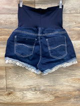 Blue Savvy Maternity Full Panel Lace Trim Denim Shorts Blue sz XL