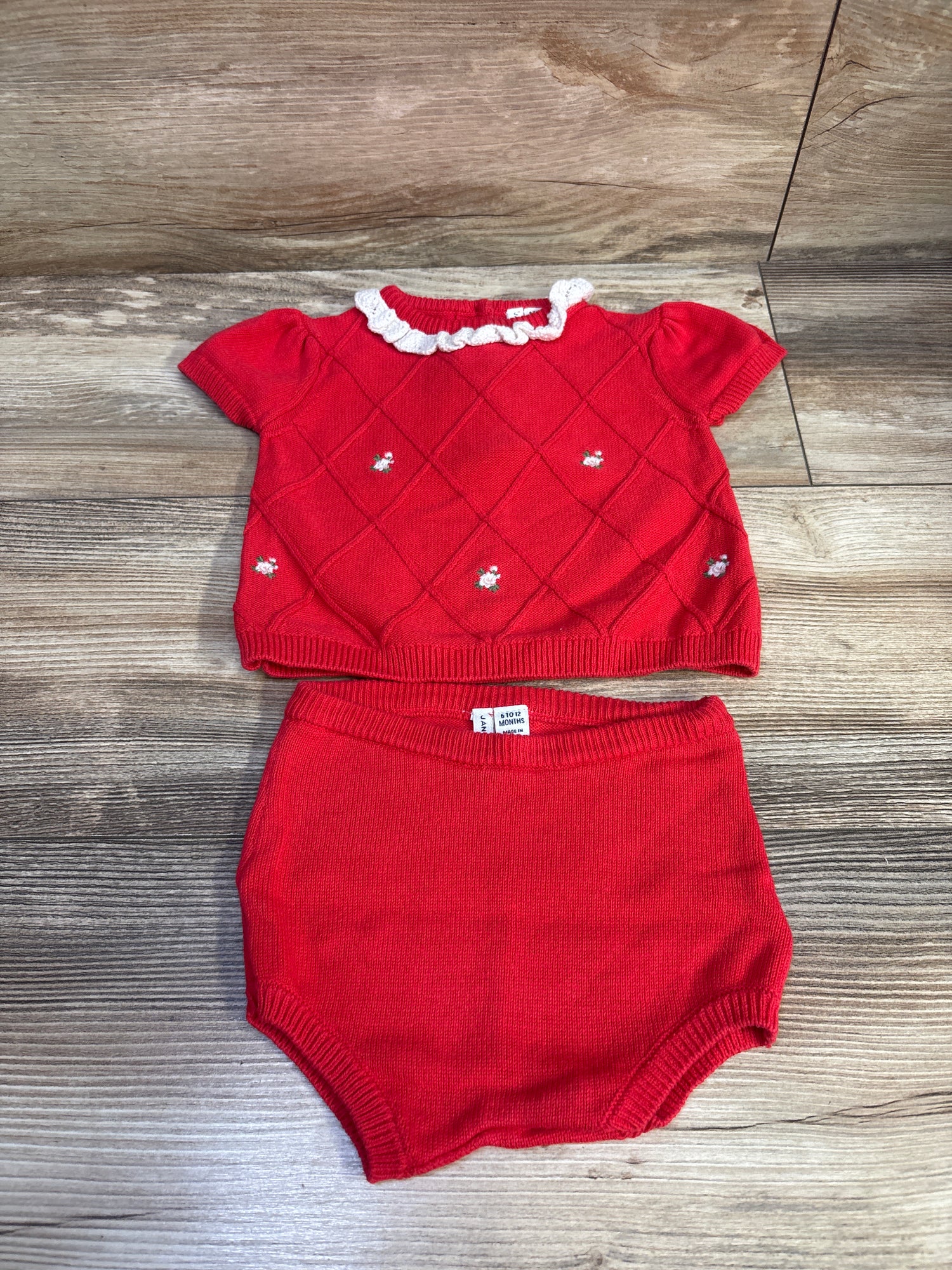 Janie & Jack 2pc Embroidered Matching Sweater Set Red sz 6-12m