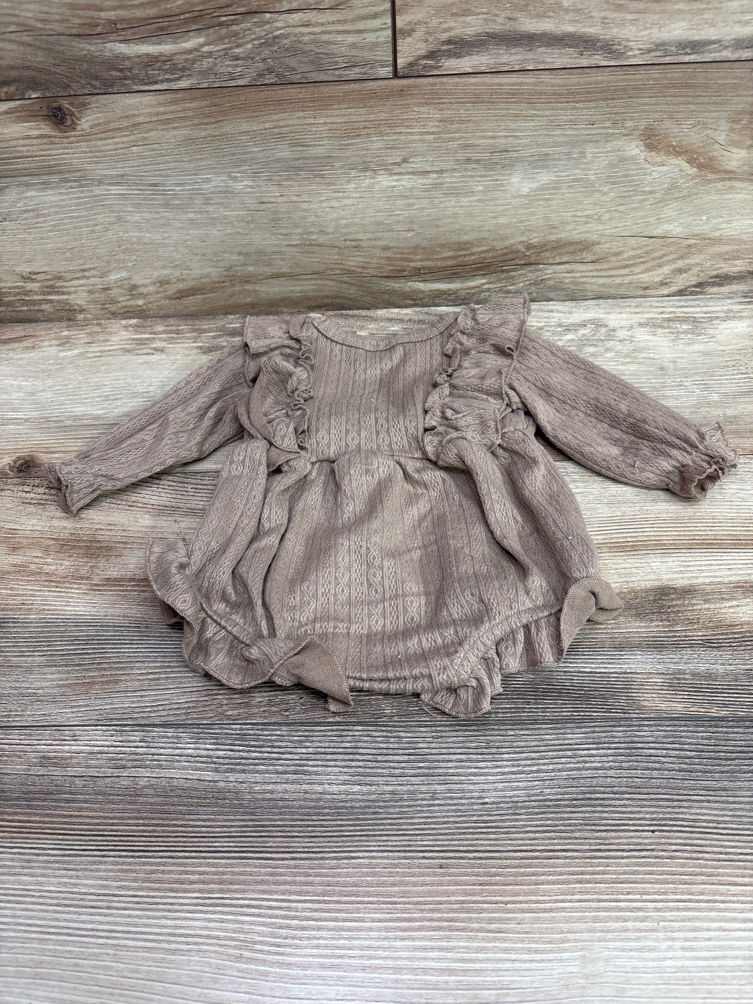 Generic Knit Long Sleeve Bow Bubble Romper Tan sz 0-3m