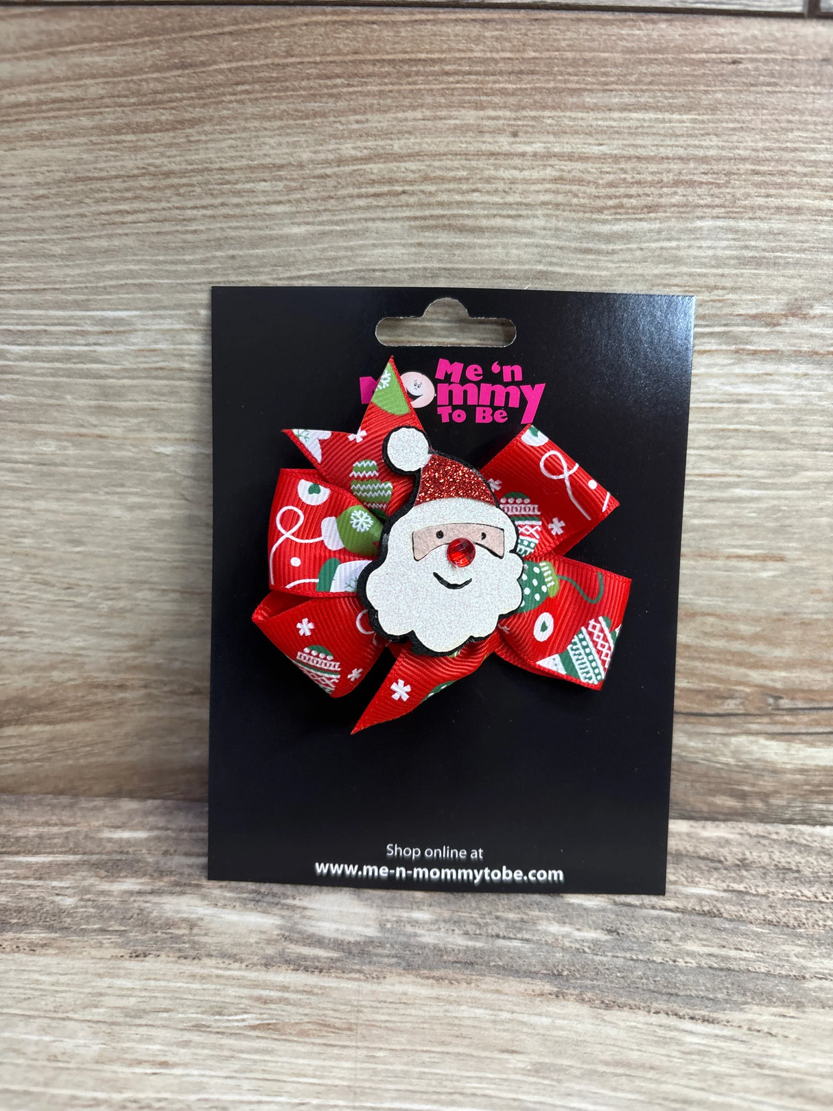 NEW Christmas Hair Bow w/ Santa Applique Red