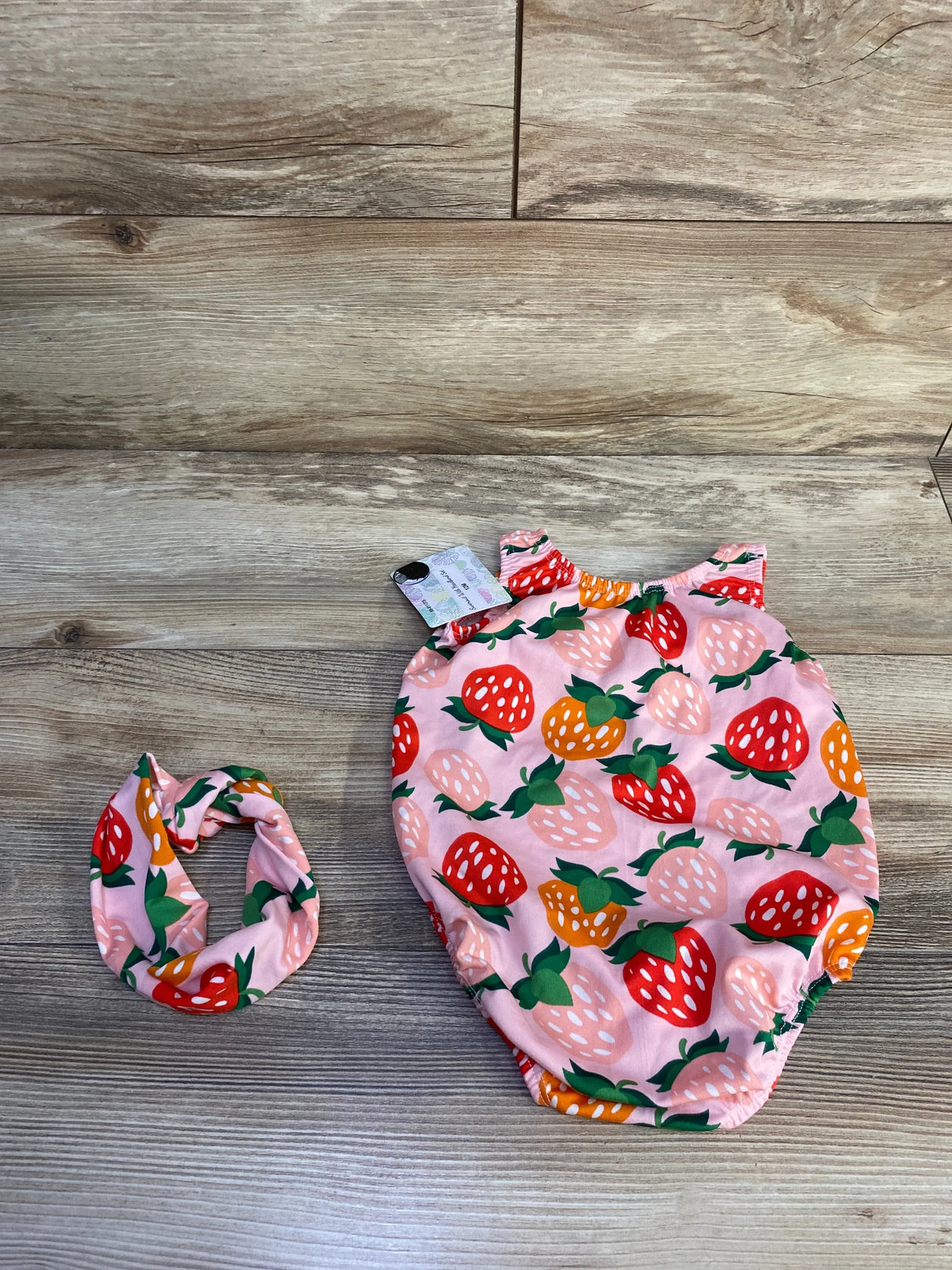 NEW Momentum Brand 2pc Strawberry Swimsuit & Headband Set Pink sz 12m