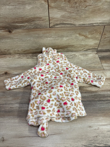 Zak & Zoey plush leopard print baby robe in tan and pink, size 0-6m