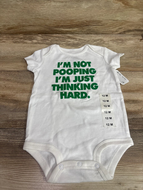 White Bee Silly baby bodysuit with green text reading 'I'm Not Pooping I'm Just Thinking Hard'
