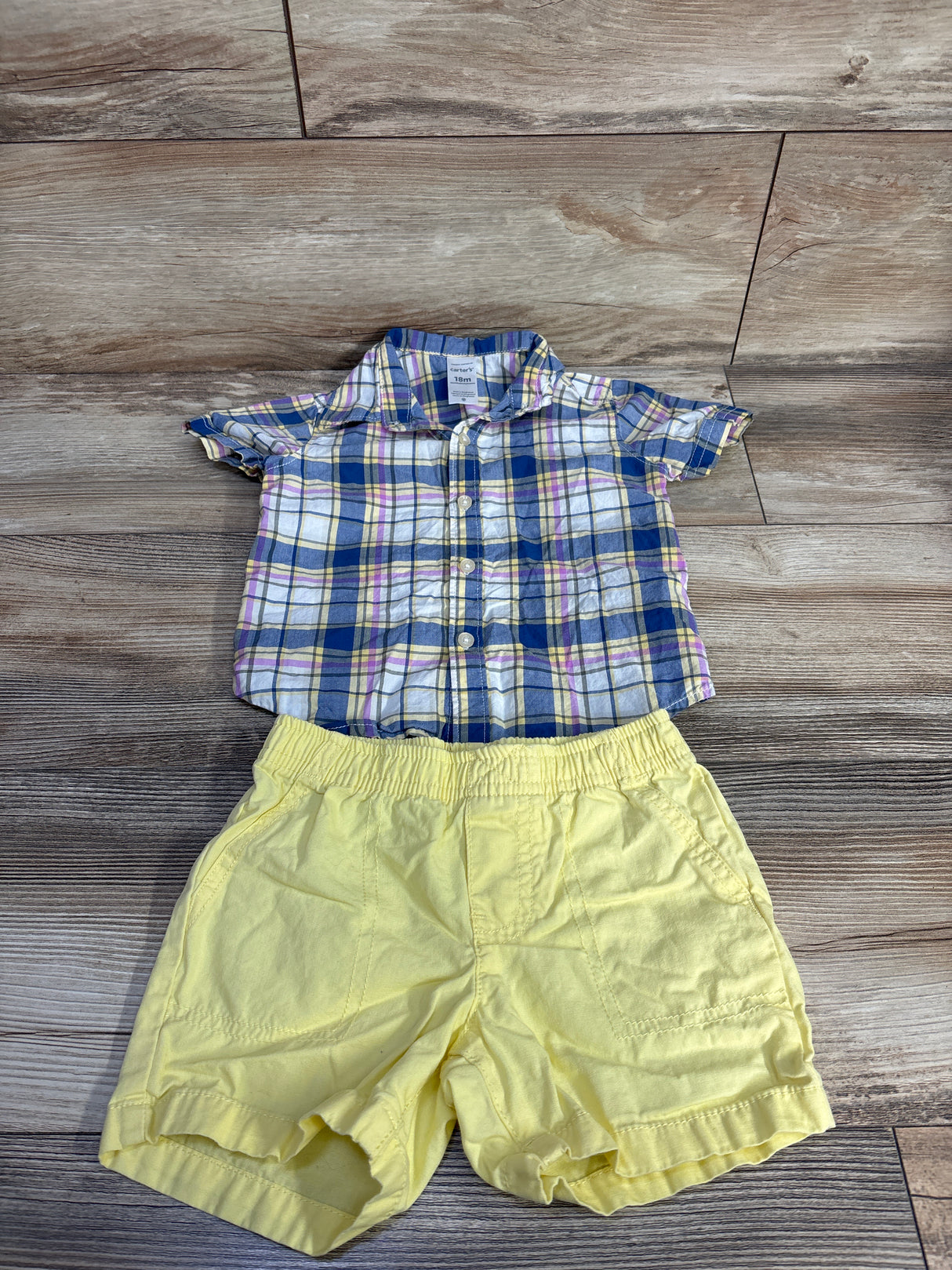 Carter's 2pc Button Up Shirt and Short Set Blue sz 18m