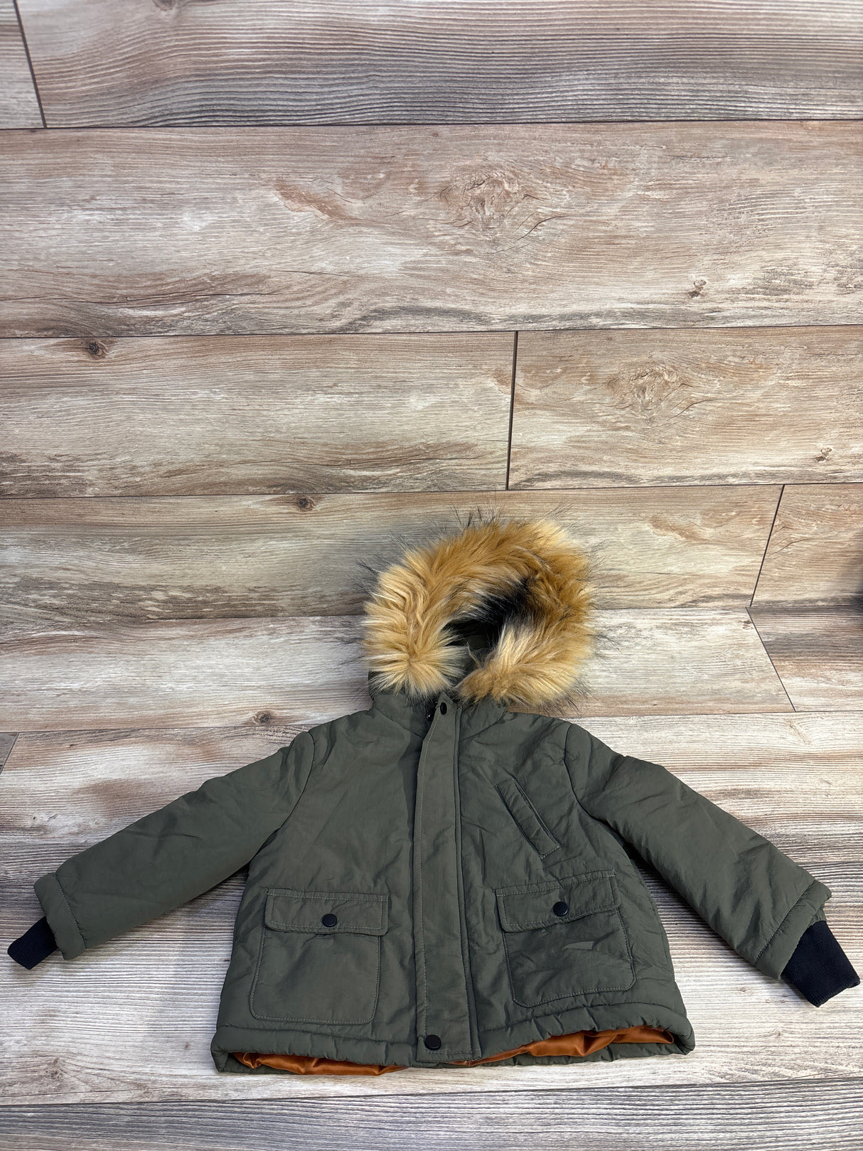 Shein Hooded Parka With Fur Collar in Military Green sz 2T