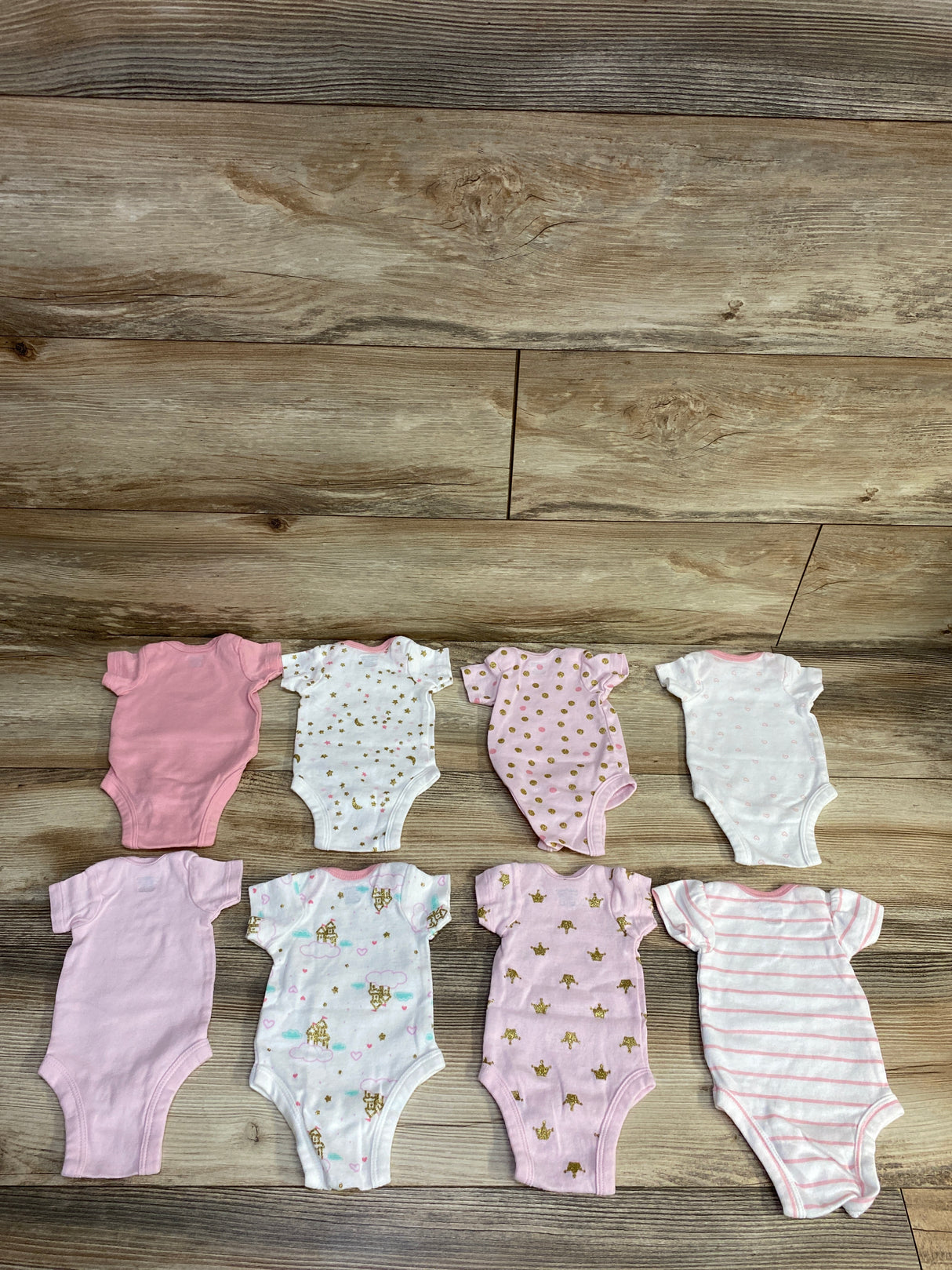 Gerber 8pk Crown & Heart Print Bodysuits White sz Preemie