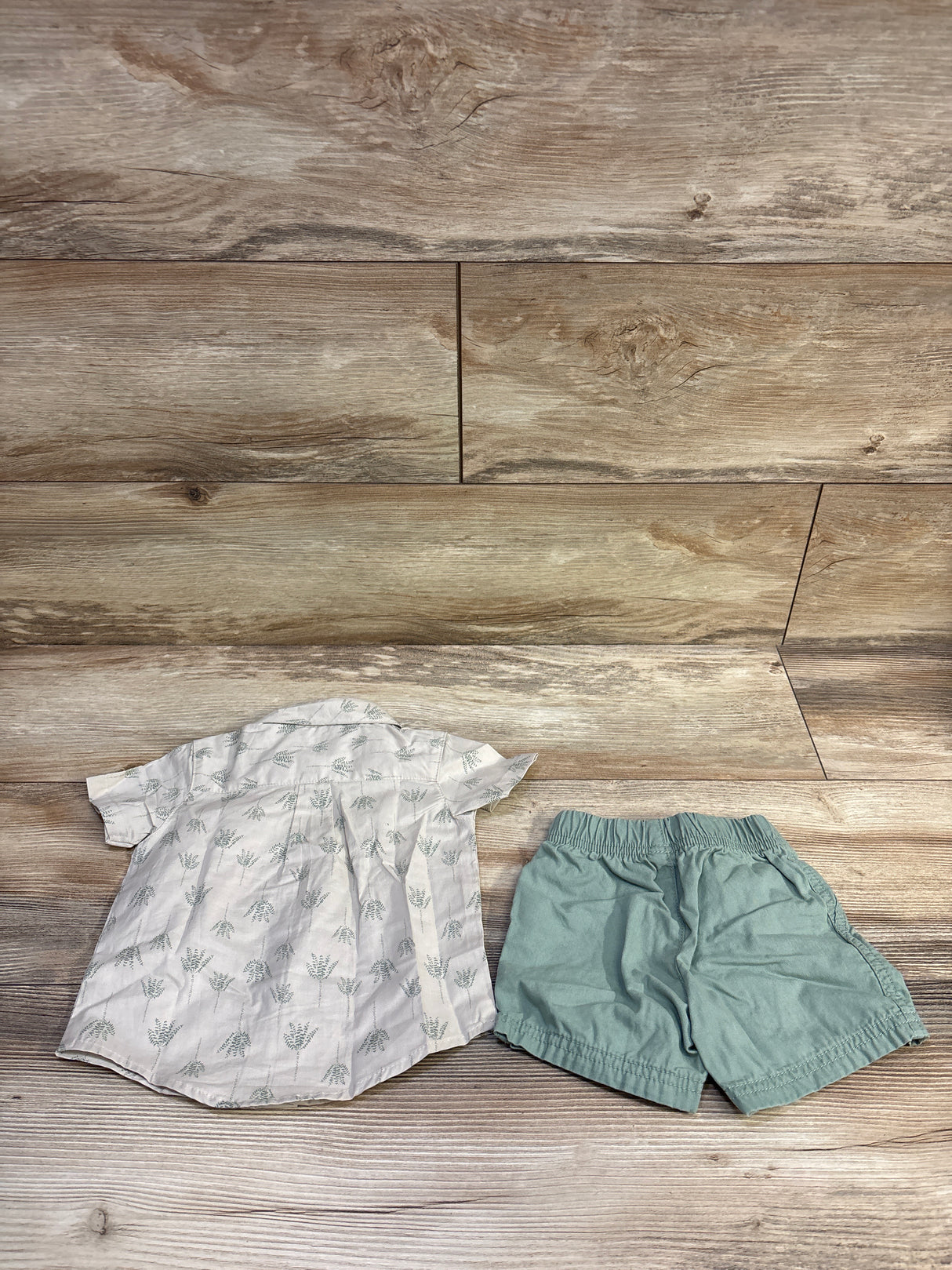 Just One You 2pc Button Up Shirt & Shorts Beige sz 9m