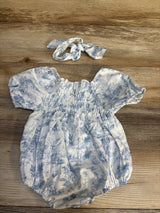 Ursobutegl Floral Smocked Bubble Romper & Headband 2pc Set White sz 0-3m