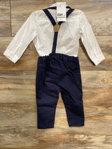 NEW H&M 4pc Button Up Shirt & Suspender Set White sz 12m