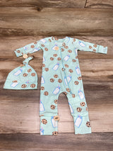 NEW Monica + Andy Cookies and Milk Pajama  & Top Knot Cap Set in Mint sz 0-3m