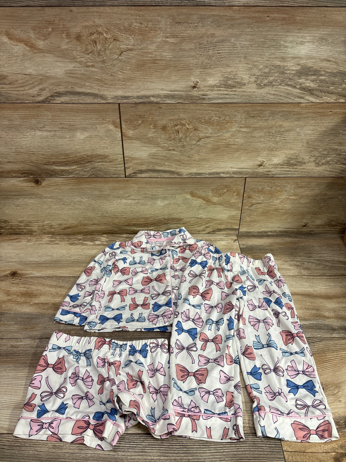 Tahari Baby 3pc Bow Print Coat Style Pajama Set Ivory sz 2T