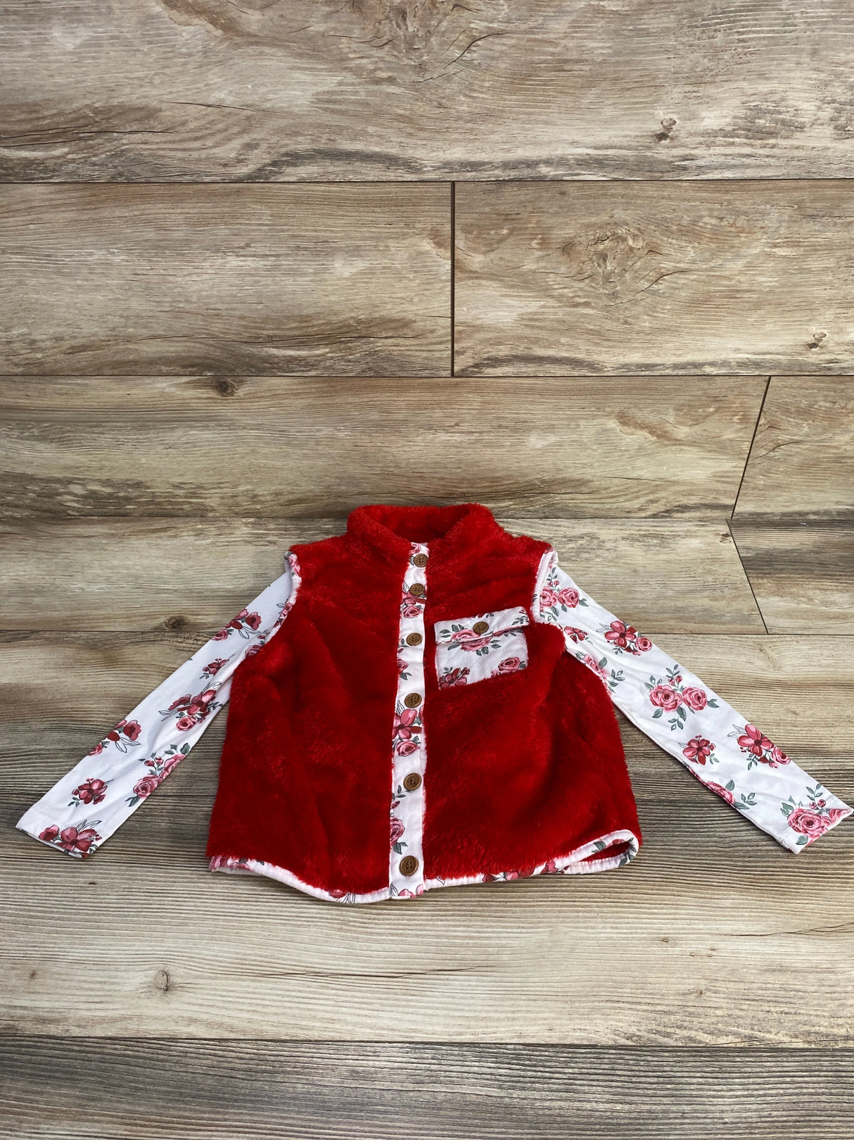 Kids Headquarters 2pc Plush Rose Vest  Shirt White sz 4T