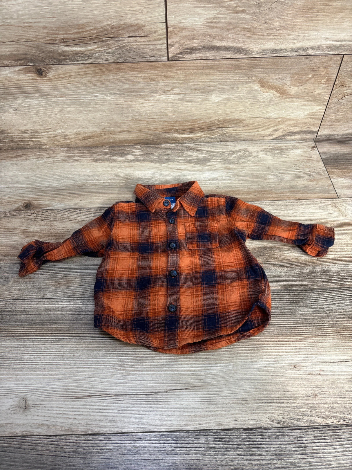 Old Navy Plaid Flannel Orange + Blue sz 3-6m