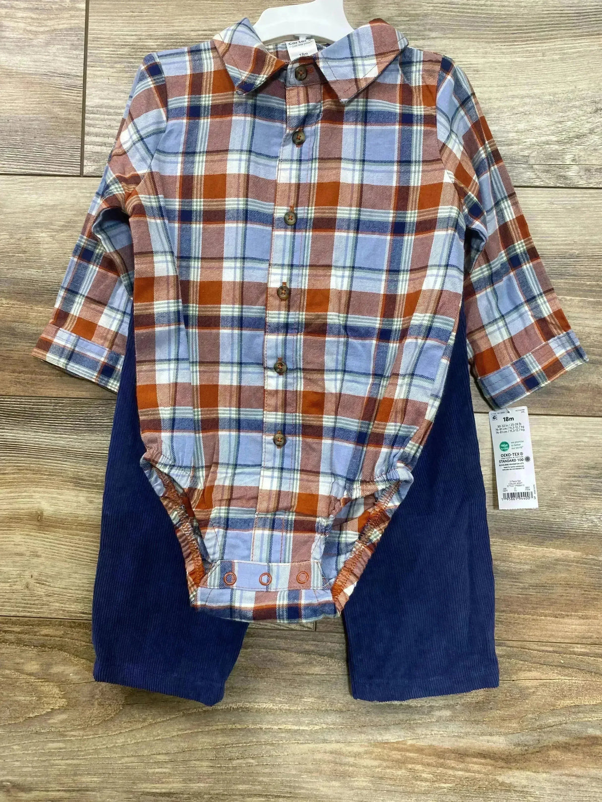 NEW Just One You 2pc Plaid Bodysuit & Corduroy Pants Brown/Blue sz 18m - Me n Mommy To Be