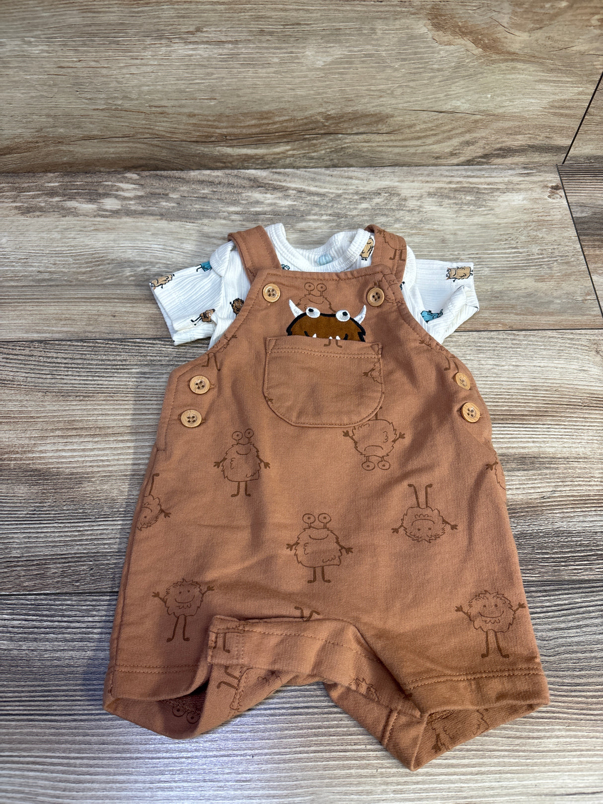 Pekkle 2pc Monster Bodysuit & Shortalls Set White sz 3m