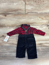NEW Just One You Suspender Pants & Plaid Romper 2pc Set Red sz NB