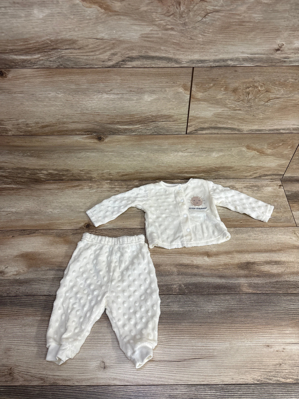 Le Top Bebe 2pc Little Dreamer Minky Dot Shirt & Bottoms Set Cream sz 0-3m
